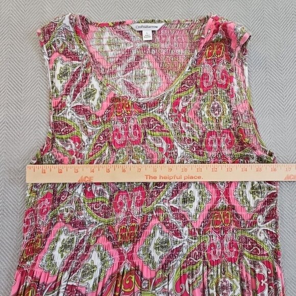 Croft & Barrow Midi Dress Large Pink Paisley Smocked Sleeveless Fit & Flare - Picture 6 of 12